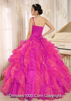 Custom Made One Shoulder Beaded Decorate Ruffles Quinceanera Gowns In Spring