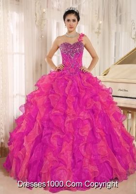 Custom Made One Shoulder Beaded Decorate Ruffles Quinceanera Gowns In Spring