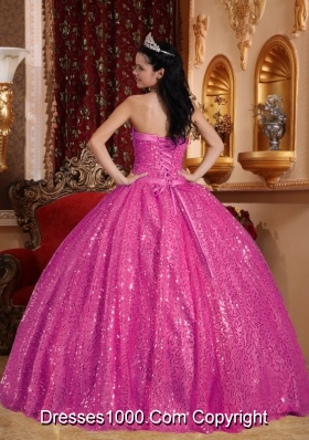 Elegant Hot Pink Sweetheart Quinceanera Dresses with  Beading