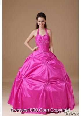 Chic Ball Gown Halter Quinceanera Dress with Taffeta Beading