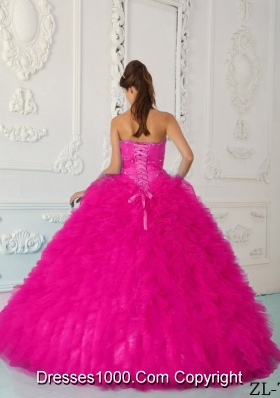 Coral Red Ball Gown Sweetheart Quinceanera Dress with Organza Beading