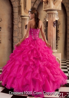 Coral Red Ball Gown Sweetheart Quinceanera Dress with Ruffles Organza