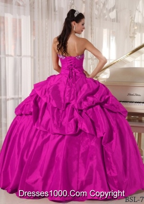 Fuchisia Ball Gown Sweetheart Quinceanera Dress with  Taffeta Beading