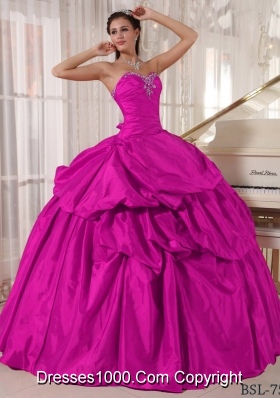Fuchisia Ball Gown Sweetheart Quinceanera Dress with  Taffeta Beading