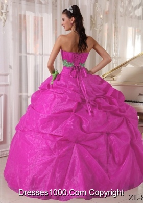 Fuchsia Ball Gown Sweetheart Quinceanera Dress with  Organza Appliques