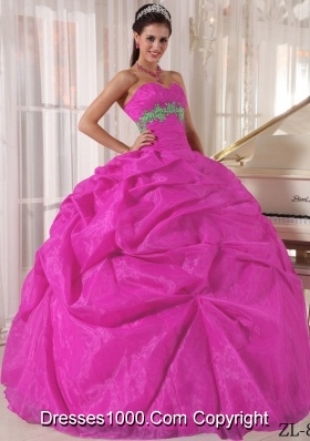 Fuchsia Ball Gown Sweetheart Quinceanera Dress with  Organza Appliques
