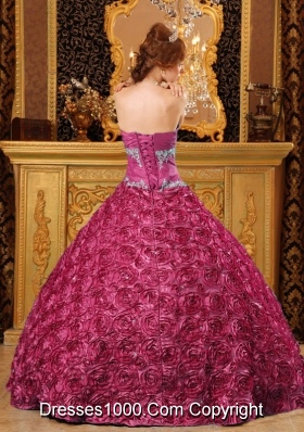 Fuchsia Ball Gown Sweetheart Quinceanera Dress with Rolling Flowers Appliques