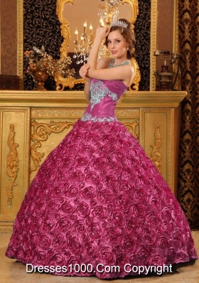 Fuchsia Ball Gown Sweetheart Quinceanera Dress with Rolling Flowers Appliques