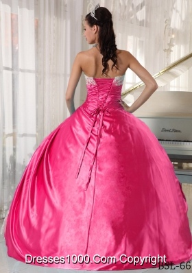 Hot Pink Ball Gown Strapless Quinceanera Dress with  Taffeta Lace