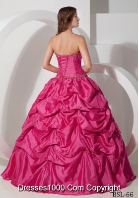 Hot Pink Ball Gown Strapless Quinceanera Dress with Taffeta Pick-ups