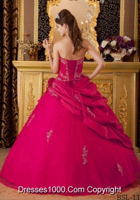 Hot Pink Ball Gown Sweetheart Quinceanera Dress with  Taffeta Appliques