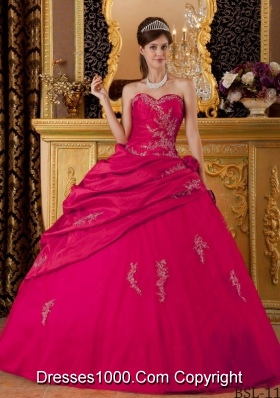 Hot Pink Ball Gown Sweetheart Quinceanera Dress with  Taffeta Appliques