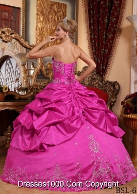 Hot Pink Ball Gown Sweetheart Quinceanera Dress with  Taffeta Embroidery Beading