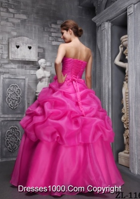 Hot Pink Ball Gown Sweethrart Quinceanera Dress with  Organza Beading