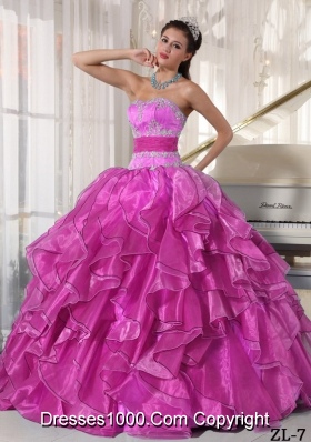 Strapless Ball Gown Quinceanera Dress with  Organza Appliques