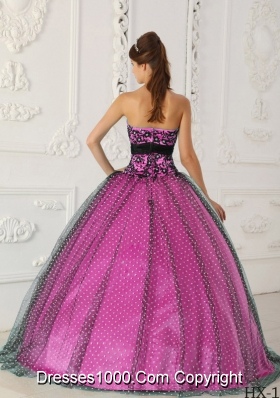 Black and Fuchsia Ball Gown Strapless Quinceanera Dress with   Appliques