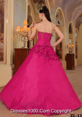 Coral Red Ball Gown Sweetheart Quinceanera Dress with Organza Handle Flowers