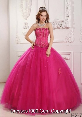 Elegant Ball Gown Strapless Quinceanera Dress with Tulle Beading Fuchsia