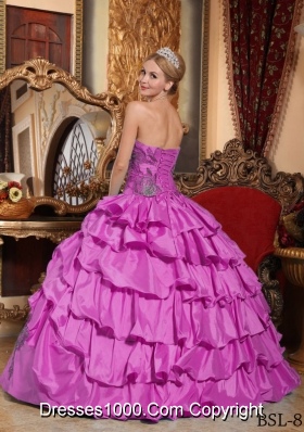 Fuchsia Ball Gown Strapless Quinceanera Dress with Taffeta Appliques