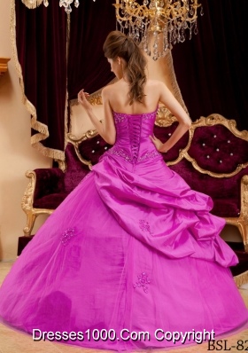 Fuchsia Ball Gown Strapless Quinceanera Dress  with Taffeta Appliques