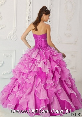 Fuchsia Princess Sweetheart Quinceanera Dress with  Taffeta  Beading