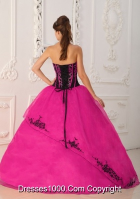 Hot Pink Ball Gown Strapless Quinceanera Dress with Organza