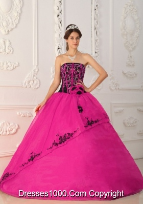Hot Pink Ball Gown Strapless Quinceanera Dress with Organza