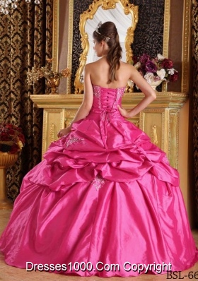 Hot Pink Ball Gown Strapless Quinceanera Dress with Pick-ups Taffeta