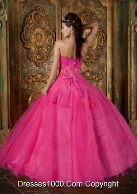 Hot Pink Ball Gown Sweetheart Quinceanera Dress  with Organza Appliques