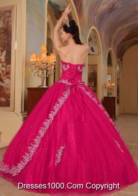 Hot Pink Ball Gown Sweetheart Quinceanera Dress with  Organza Embroidery  Beading