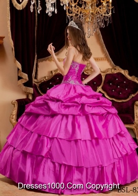 Hot Pink Ball Gown Sweetheart Quinceanera Dress  with Taffeta Appliques