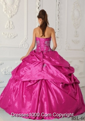 Hot Pink Ball Gown Sweetheart Quinceanera Dress with Taffeta Appliques