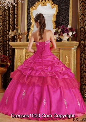 Hot Pink Ball Gown Sweetheart Quinceanera Dress with Taffeta Beading