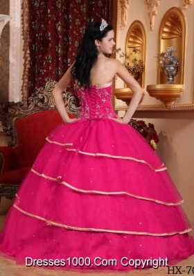 Hot Pink Ball Gown Sweetheart Quinceanera Dress with Tulle Beading