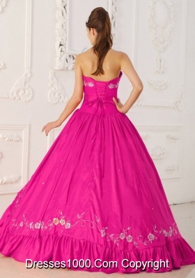 Hot Pink  Princess Sweetheart Quinceanera Dress with  Embroidery Beading