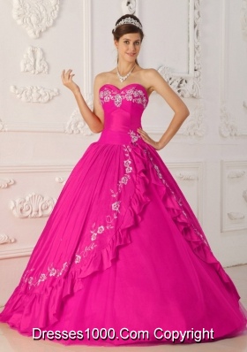 Hot Pink  Princess Sweetheart Quinceanera Dress with  Embroidery Beading