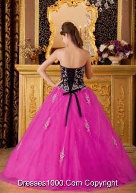 Hot Pink Princess Sweetheart Quinceanera Dress with Tulle Beading