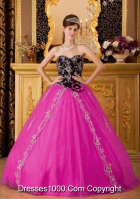 Hot Pink Princess Sweetheart Quinceanera Dress with Tulle Beading
