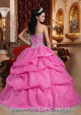 Rose Pink Ball Gown Sweetheart Quinceanera Dress with  Organza Beading