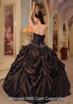 2014 Affordable Brown Strapless Puffy Beading Quinceanera Dress with Pick-ups