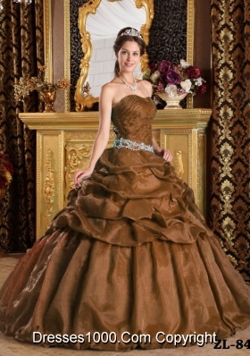 Rust Red Ball Gown Strapless for 2014 Pick-ups Quinceanera Dress with Appliques