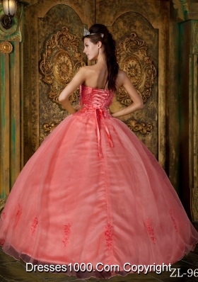 2014 Watermelon Ball Gown Strapless Appliques Dresses Quinceanera