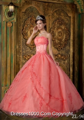 2014 Watermelon Ball Gown Strapless Appliques Dresses Quinceanera