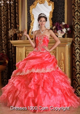 Ball Gown Strapless Appliques and Ruffles 2014 New Style Pick-ups Quinceanera Gowns Dresses