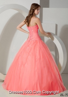 Ball Gown Strapless Tulle Beading Sweet Sixteen Quinceanera Dresses