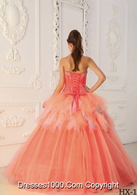 Watermelon A-Line / Princess Sweetheart Beading and Appliques Dresses For a Quince