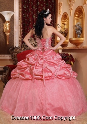 Watermelon Ball Gown Sweetheart Beading Quinceanera Dress with Pick-ups