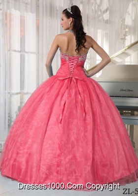 Watermelon Ball Gown Sweetheart Dresses For Quinceaneras with Taffeta and Organza Appliques