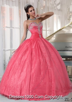 Watermelon Ball Gown Sweetheart Dresses For Quinceaneras with Taffeta and Organza Appliques