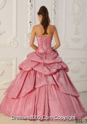 Watermelon Dresses For Quinceaneras with Princess Strapless Pick- ups and Beading